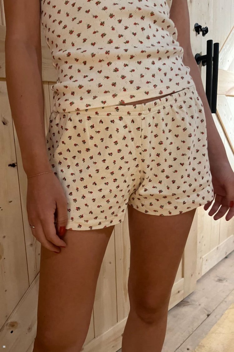 Short Brandy Melville Emery Floral Coton Blanche Rouge | EJH-10687168